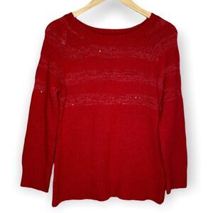 Spense Knits Red Sequin Crewneck Sweater size Medium
